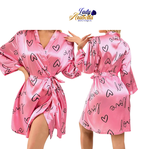 Satin Robe Pink with Hearts