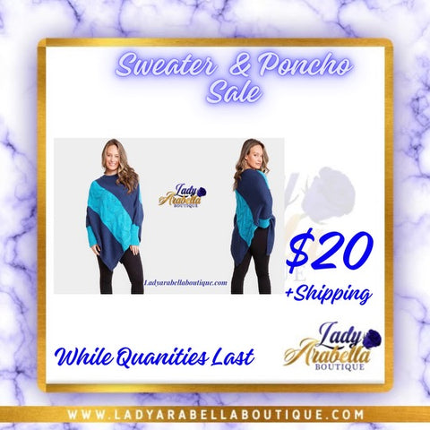 Blue Two Tone Sweater Poncho